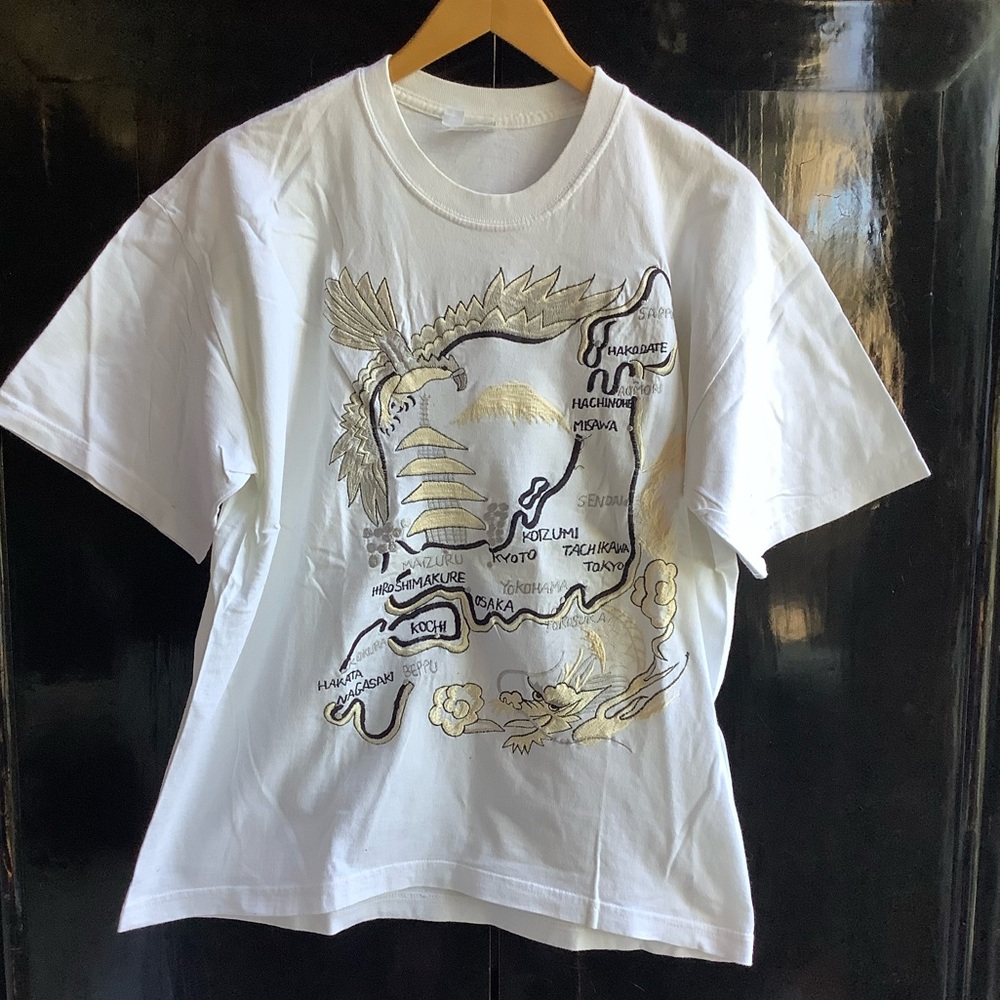 Vintage Sukajan Style Embroidered Japanese Map T-Shirt